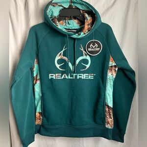 Realtree Women Hoodie Green Aqua Camouflage Fleece Activewear Pullover Size S